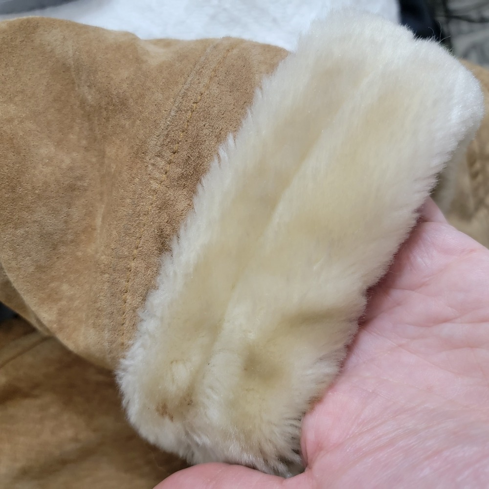 VTG Dennis Basso Genuine Suede Faux Sherpa Lined Jacket Tan Shearling Collar M - Picture 14 of 16